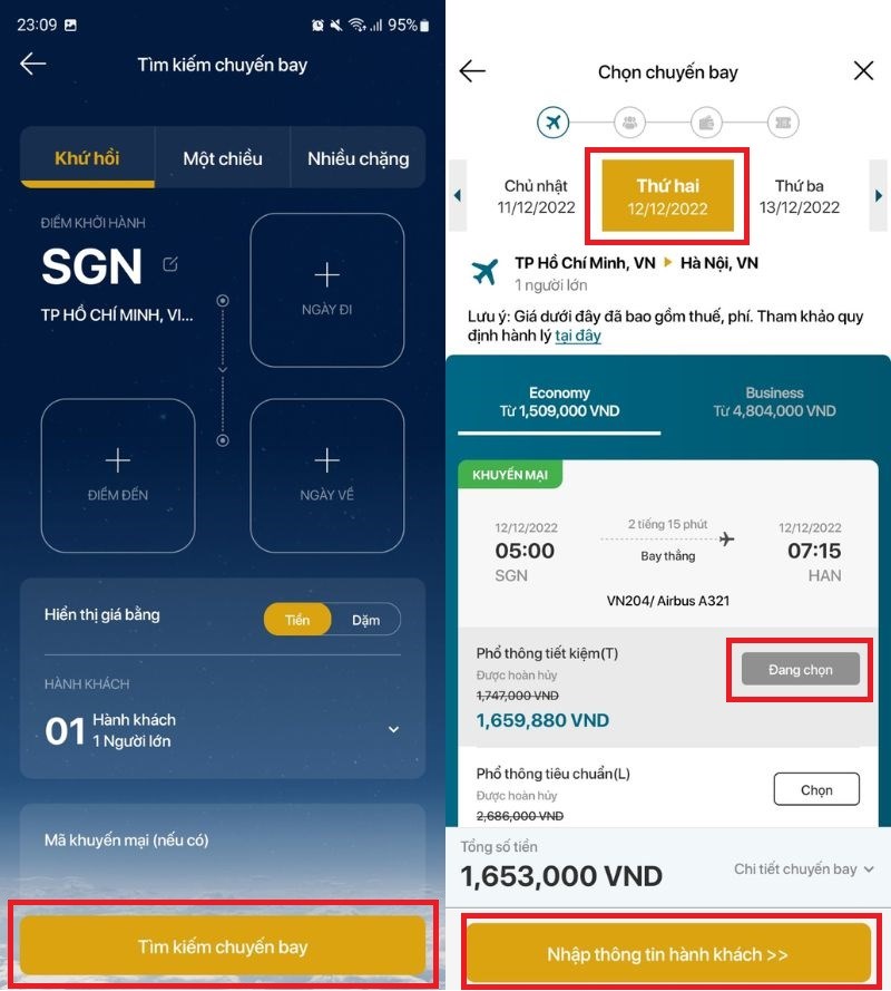 Chọn th&ocirc;ng tin chuyến bay