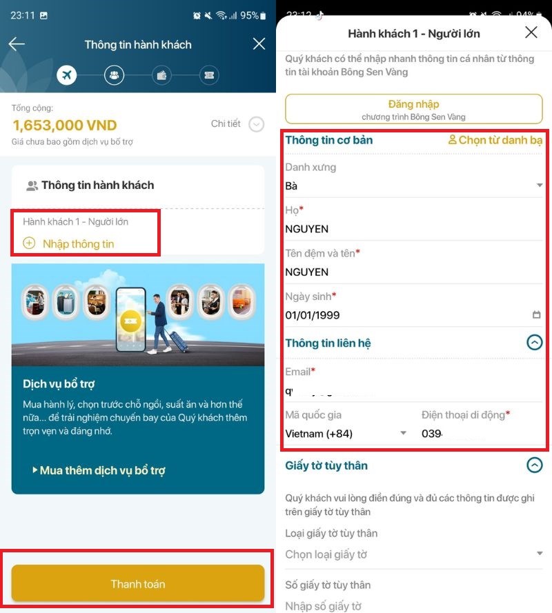 Nhập th&ocirc;ng tin c&aacute; nh&acirc;n