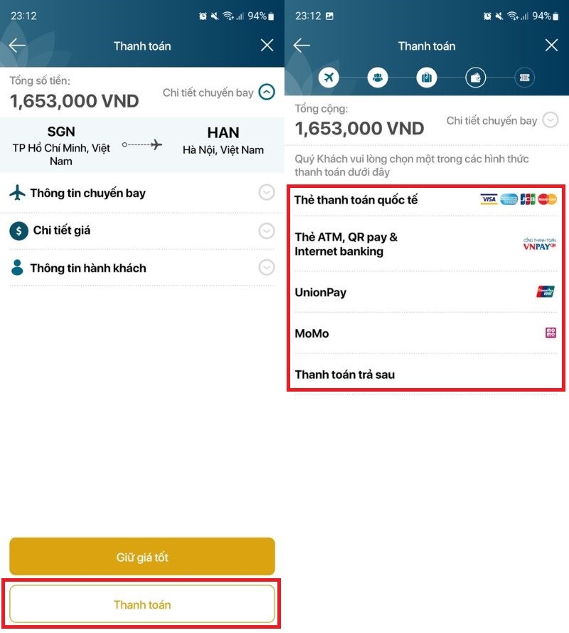 Chọn phương thức thanh to&aacute;n