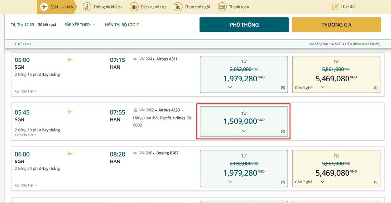 Chọn ng&agrave;y, giờ bay