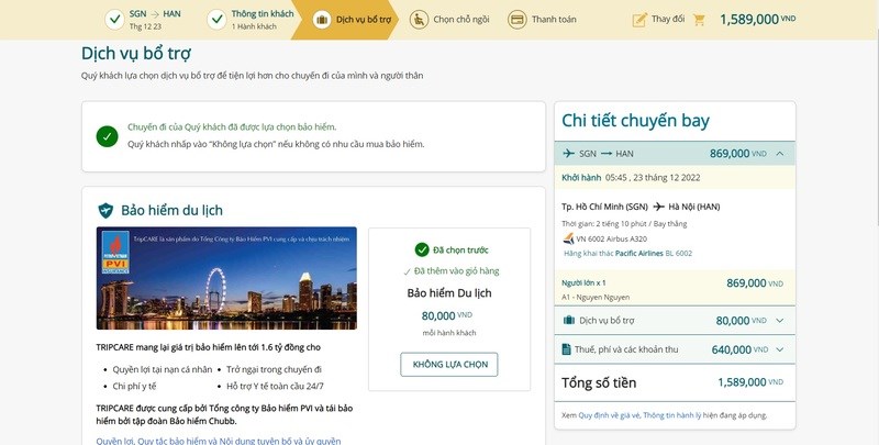 Chọn dịch vụ bổ trợ