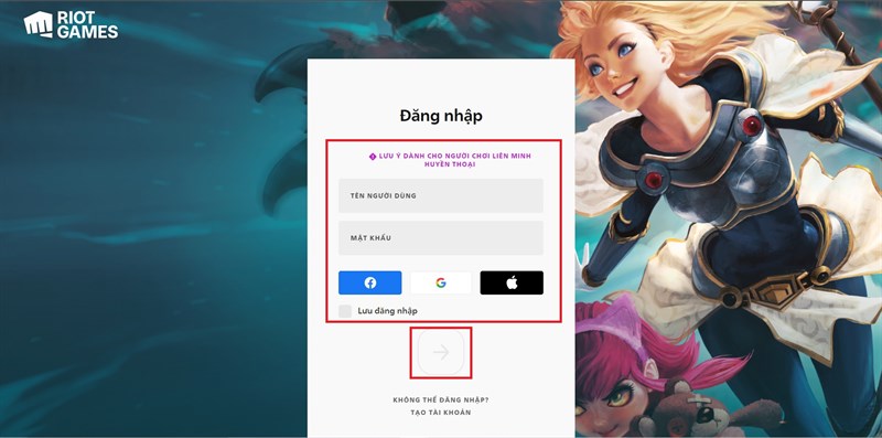 Đăng nhập tài khoản Riot