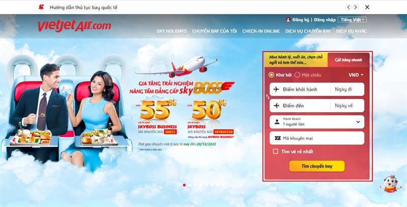 Truy cập web Vietjet Air