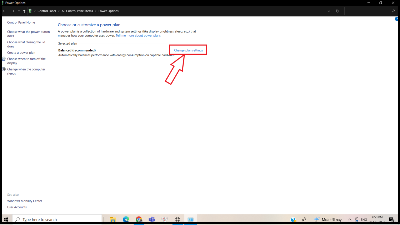Chọn Change plan settings