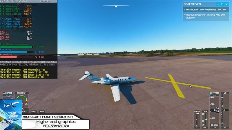 i7 12650H chơi Microsoft Flight Simulator với tốc độ khung h&igrave;nh đạt đến 48FPS  