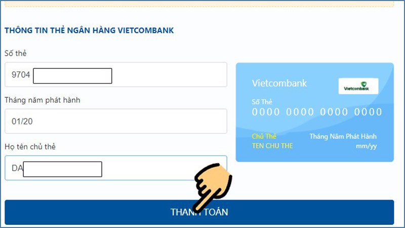 Nhập thông tin của thẻ Ngân hàng