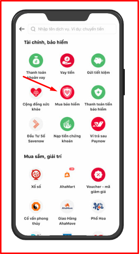 Mở ứng dụng Viettel Money, chọn danh mục Bảo hiểm