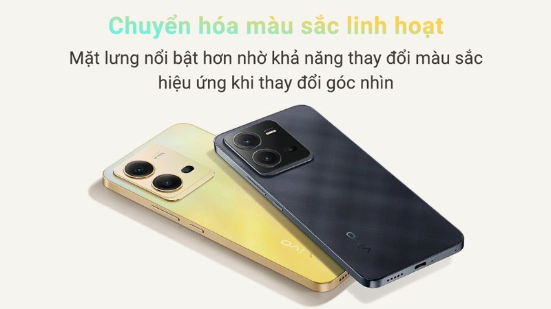 Vivo V25e trang bị k&iacute;nh Fluorite AG c&oacute; khả năng thay đổi m&agrave;u sắc cho mặt lưng