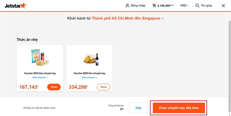 Chọn gói thức ăn (Nếu muốn)