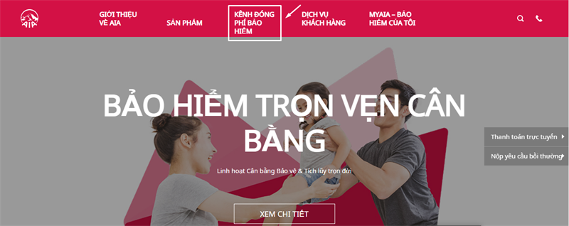 Đăng nhập website và chọn kênh đóng phí bảo hiểm