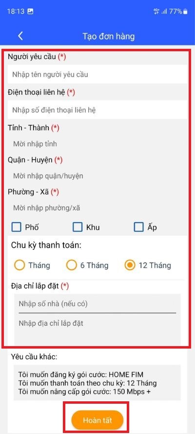 Điền thông tin cá nhân