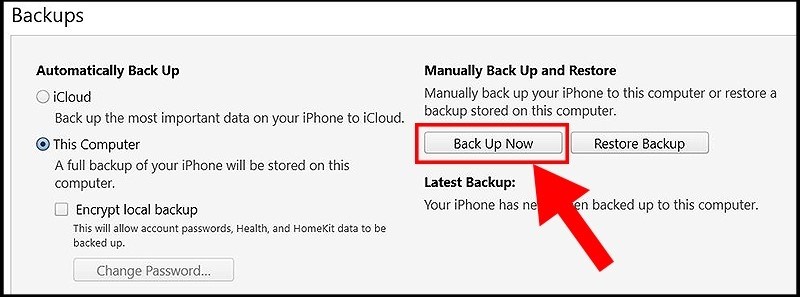 Chọn vào mục Back Up Now Chọn vào mục Back Up Now