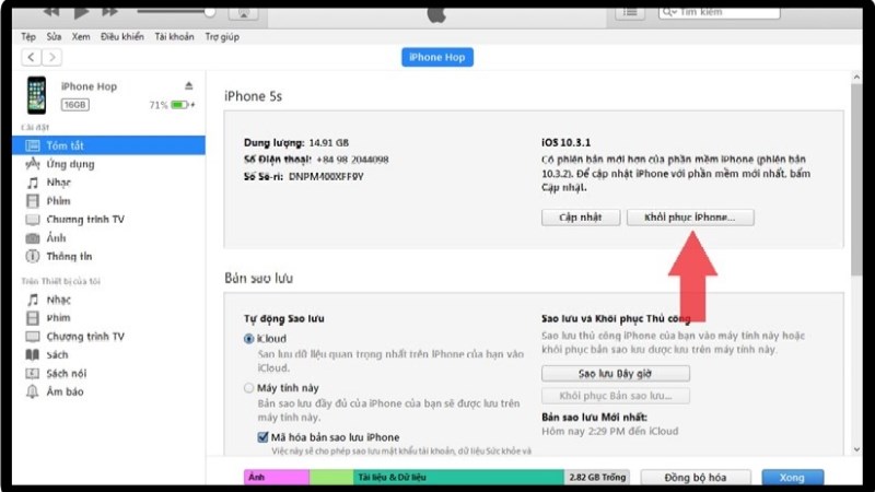Khôi phục trên itunes Khôi phục trên iTunes