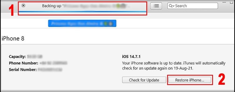 Chọn vào mục Restore iPhone Chọn vào mục Restore iPhone