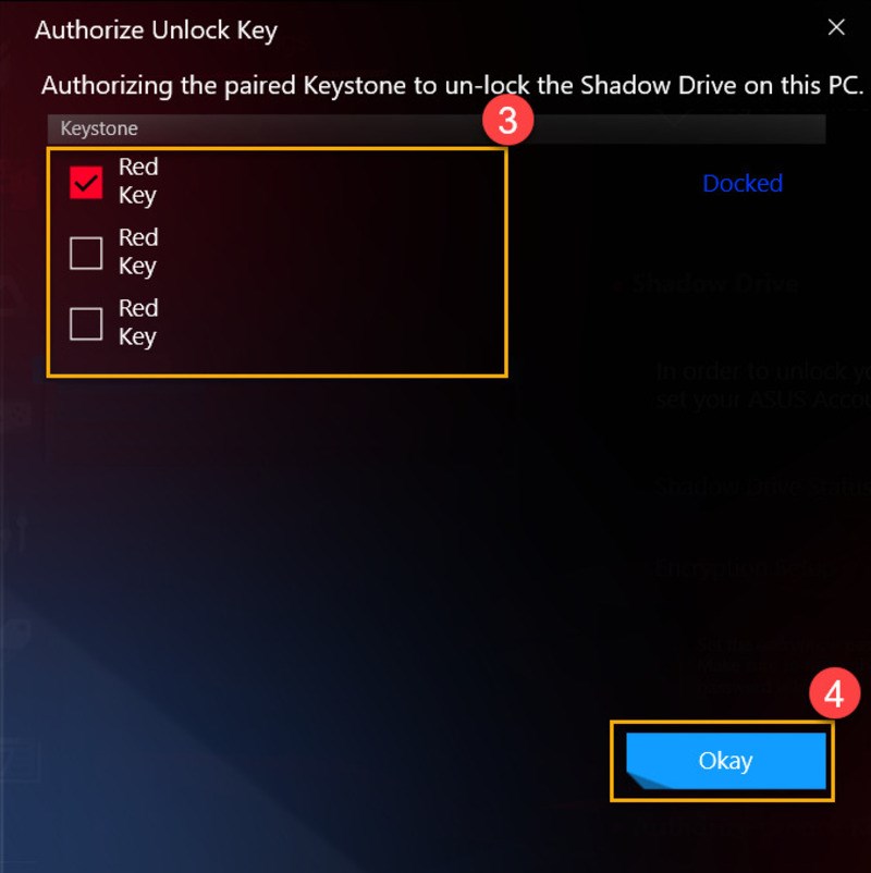 Cửa sổ Authorize Unlock Key