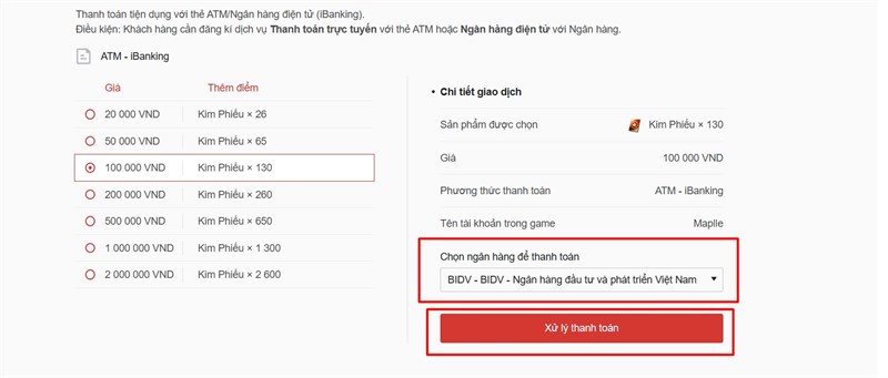 Chọn ngân hàng thanh toán và Xử lý thanh toán