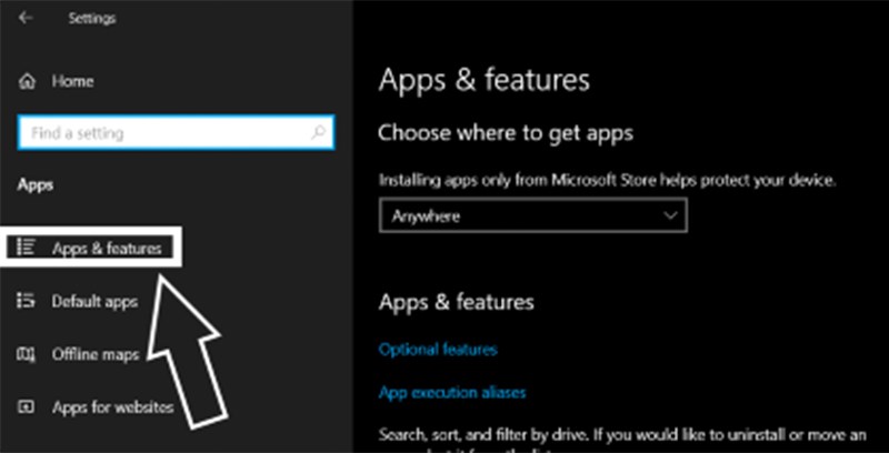 Chọn Apps & features