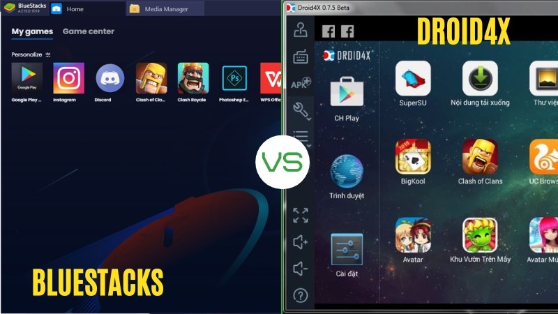 Giao diện của giả lập phần mềm Bluestacks v&agrave; Droid4x