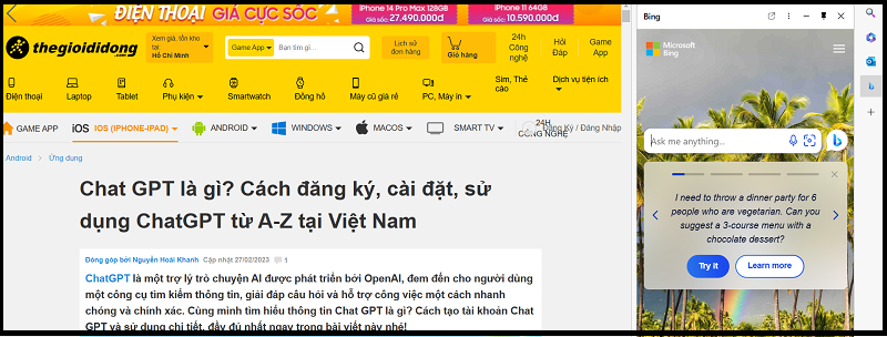 Sử dụng Bing AI từ biểu tượng trong sidebar