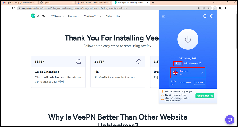 Mở tiện ích VPN Proxy VeePN