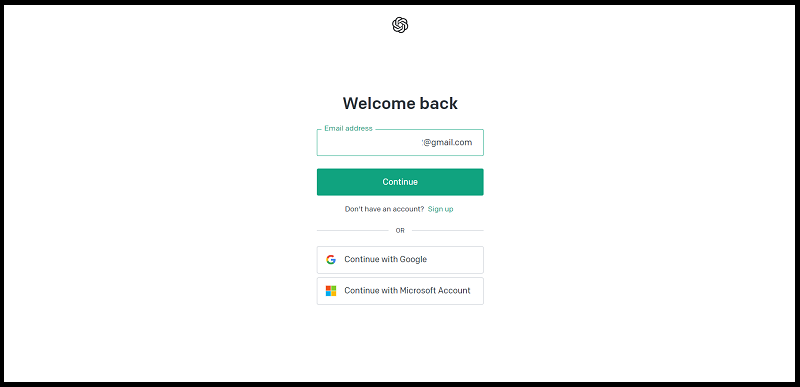 đăng ký chat gpt - Nhập email đã đăng ký tài khoản rồi chọn Continue