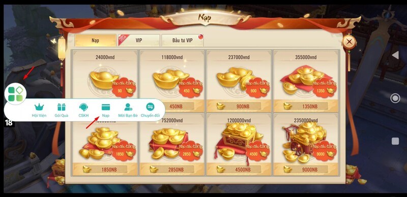 Chọn nút Home bên trái của game và ấn vào Nạp Chọn nút Home bên trái của game và ấn vào Nạp