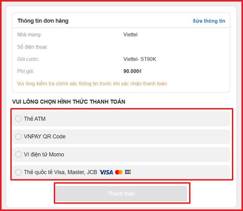 Kiểm tra thông tin và tiến hành thanh toán