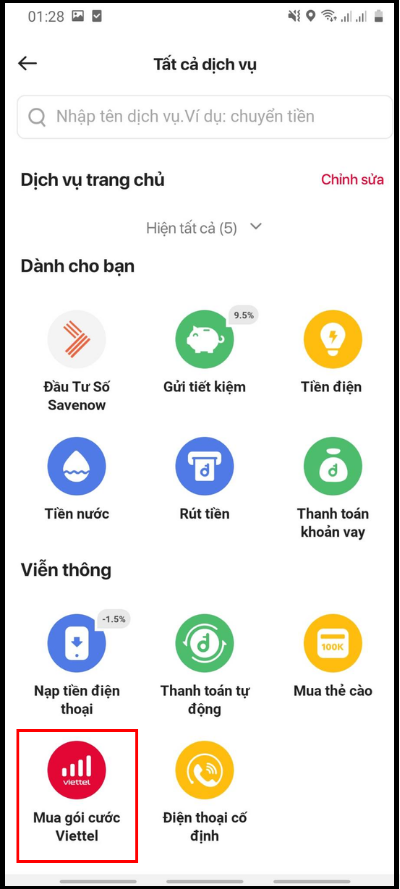 Chọn Mua gói cước Viettel trên Viettel Money