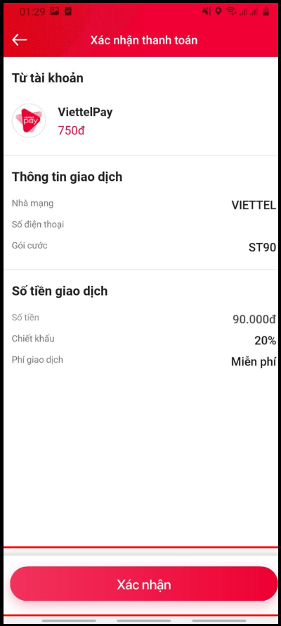 Xác nhận thanh toán gói ST90