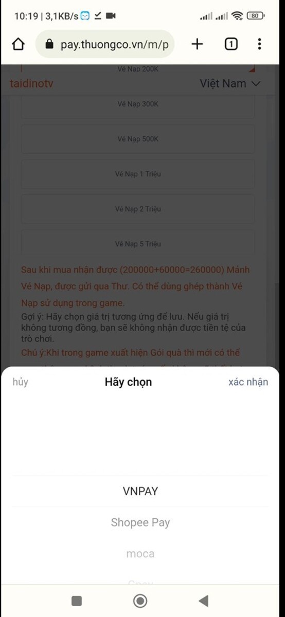 Chọn phương thức thanh toán