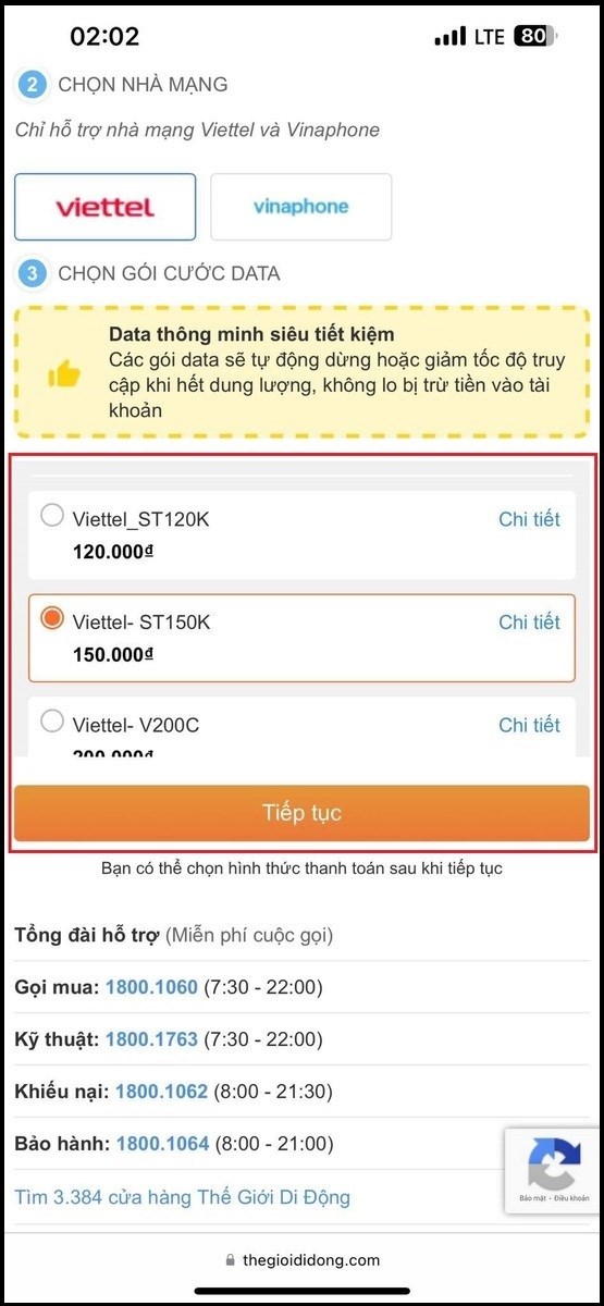 Chọn g&oacute;i cước ST150K v&agrave; bấm 