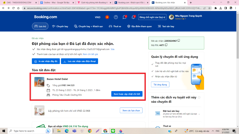 Click v&agrave;o kh&aacute;ch sạn muốn hủy