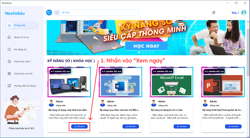 Truy cập v&agrave;o kh&oacute;a học tr&ecirc;n ứng dụng NextaEdu