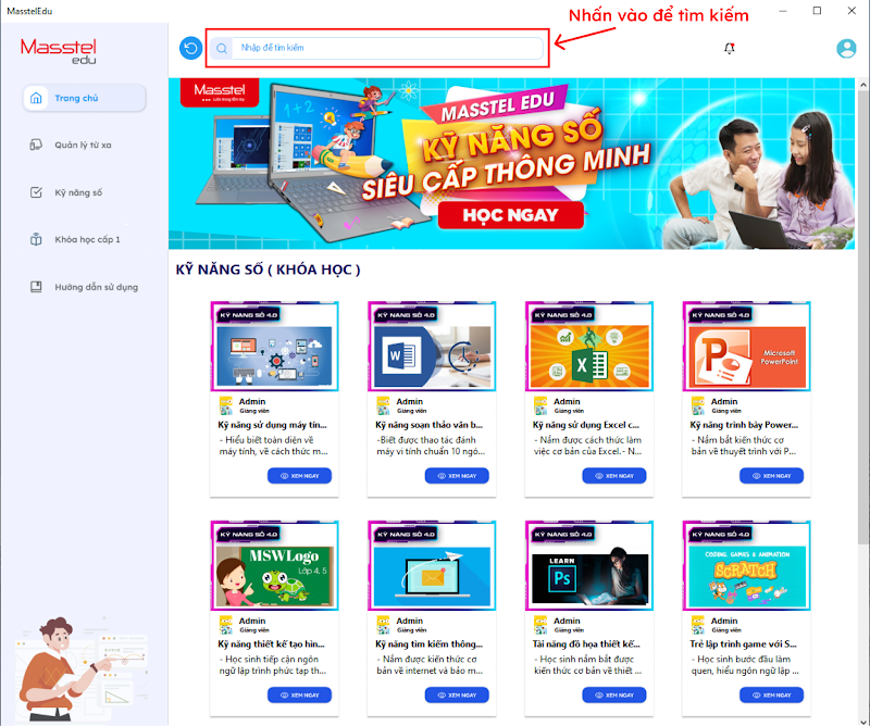 T&igrave;m kiếm kh&oacute;a học bước 1