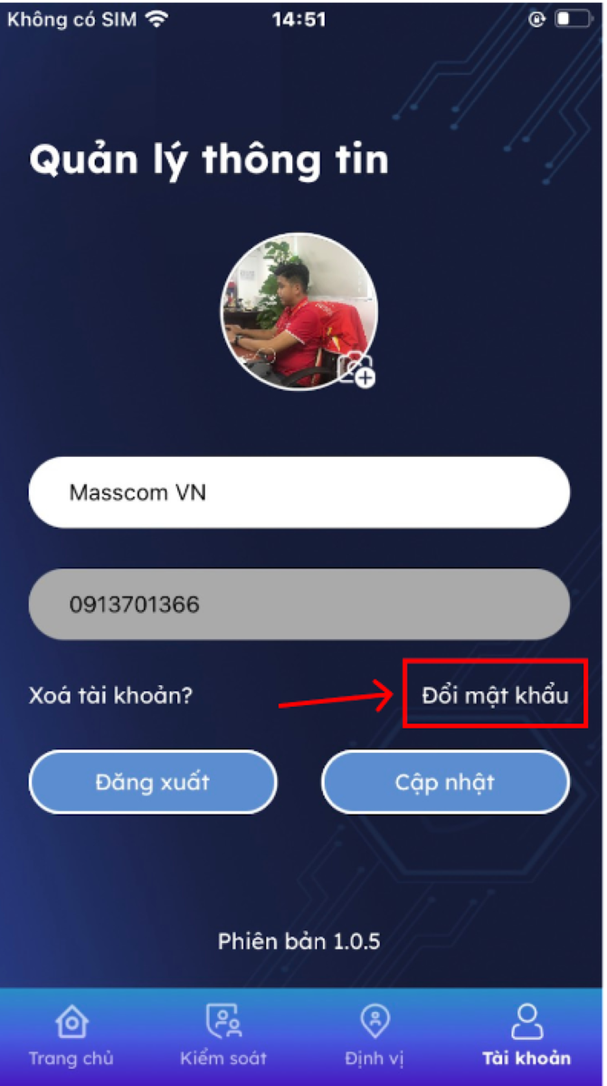 Chọn "Đổi mật khẩu"