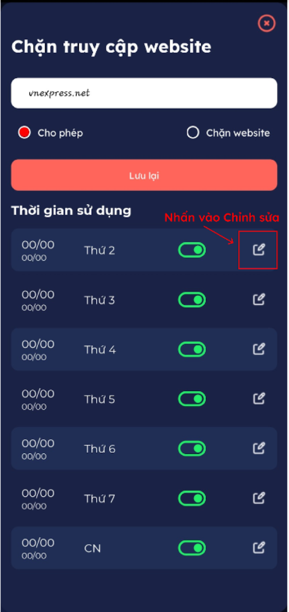 Chọn biểu tượng c&acirc;y b&uacute;t để chỉnh sửa thời gian