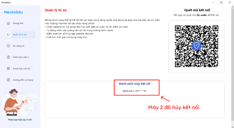 Số điện thoại của phụ huynh ở m&aacute;y trẻ sẽ biến mất.