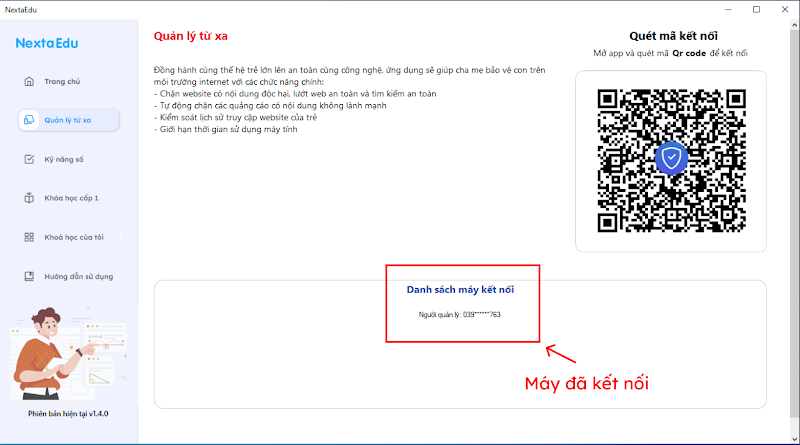 Hiển thị điện thoại m&agrave; bố mẹ đ&atilde; kết nối