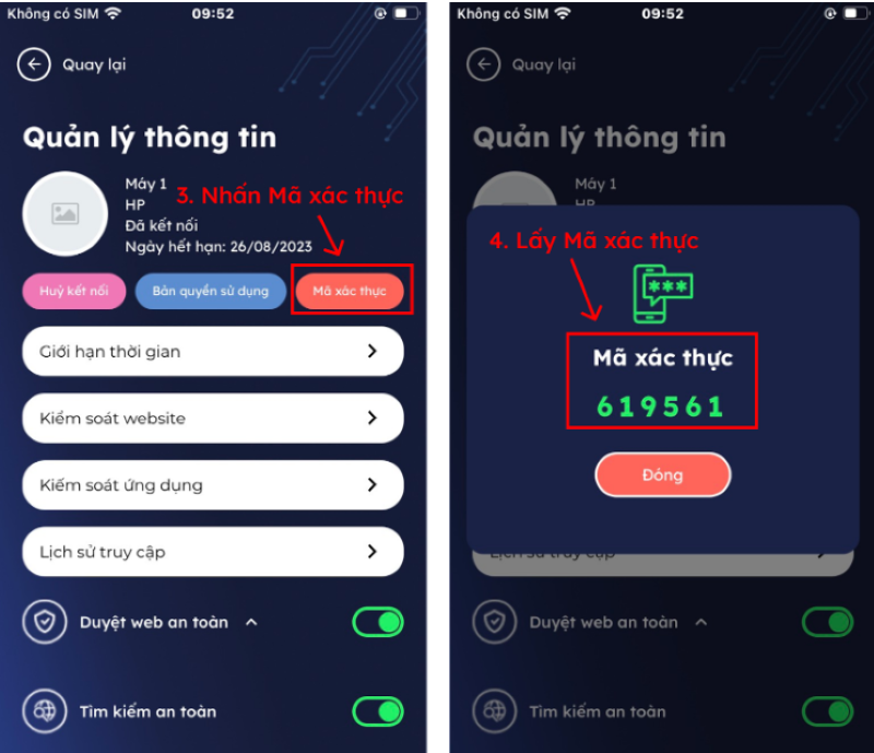 Lấy m&atilde; sau khi nhấn v&agrave;o &ocirc; 