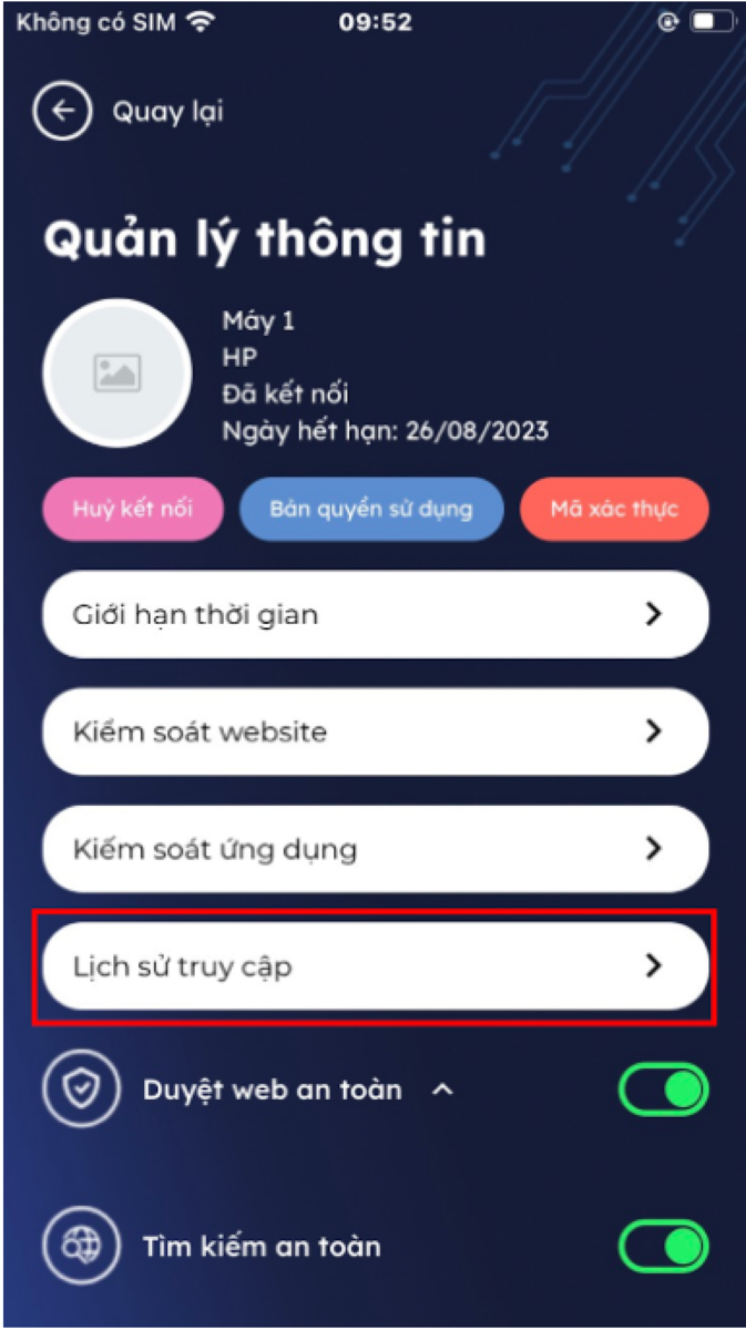"Lịch sử truy cập" gi&uacute;p phụ huynh biết được qu&aacute; tr&igrave;nh sử dụng ứng dụng hoặc website của con