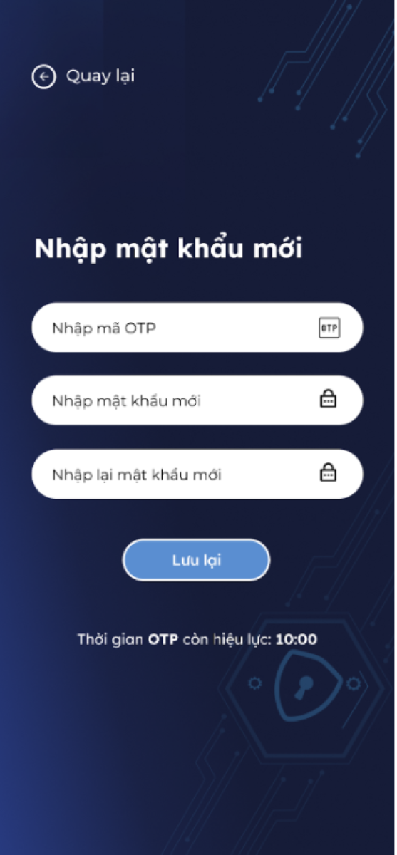 Nhập m&atilde; OTP v&agrave; tạo mật khẩu mới