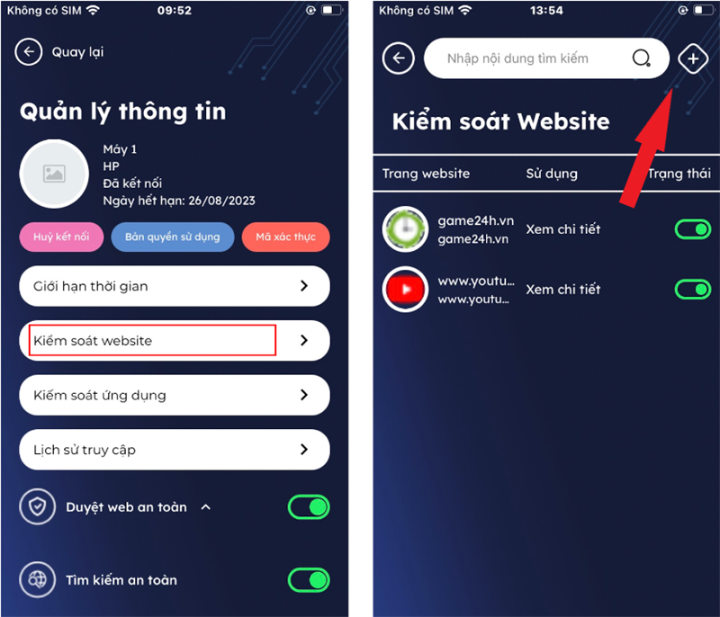 Chọn biểu tượng + tr&ecirc;n m&agrave;n h&igrave;nh