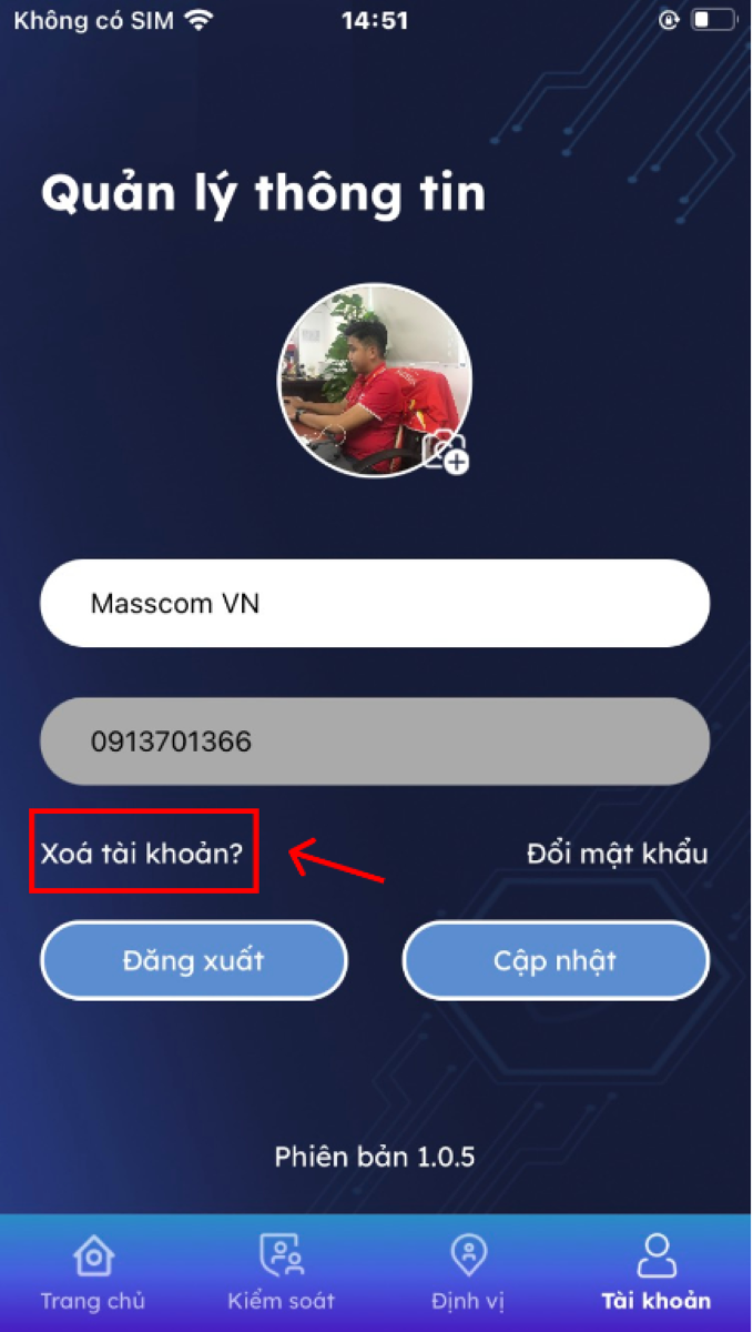 Người d&ugrave;ng chọn n&uacute;t "X&oacute;a t&agrave;i khoản"&nbsp;