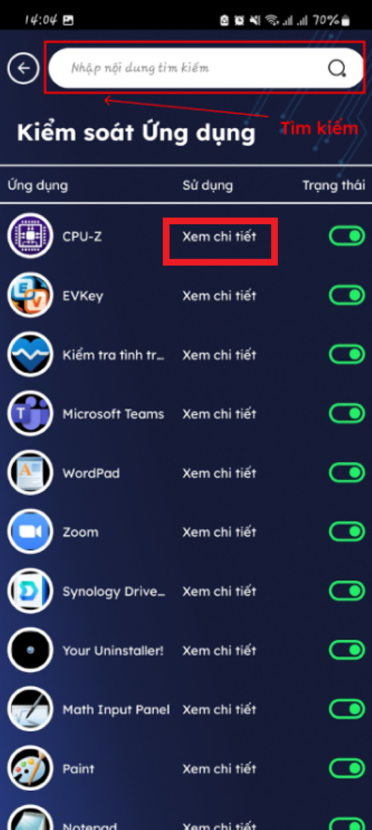 Chọn "Xem chi tiết" tại t&ecirc;n ứng dụng cần chỉnh sửa.