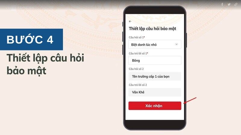 Bạn thiết lập câu hỏi bảo mật