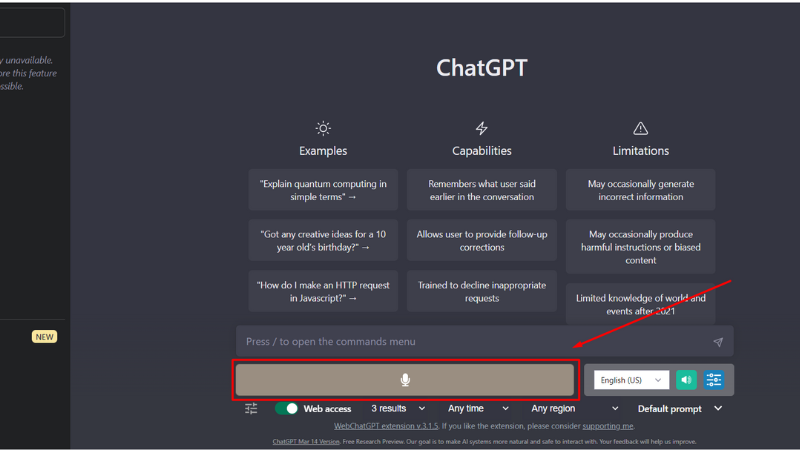 giao diện khi đ&atilde; c&agrave;i đặt Voice Control