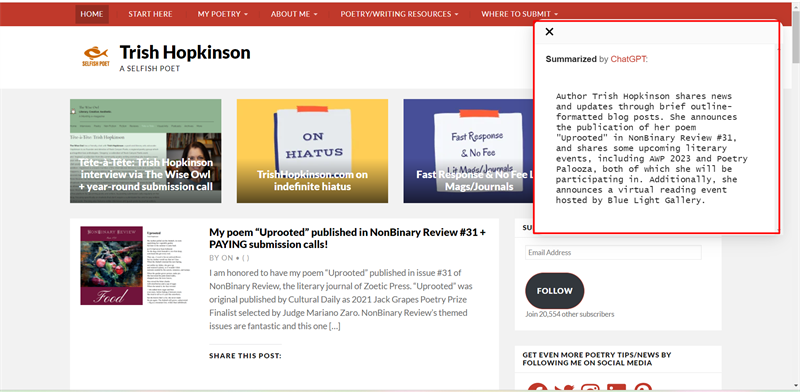 giao diện khi sử dụng Summarize