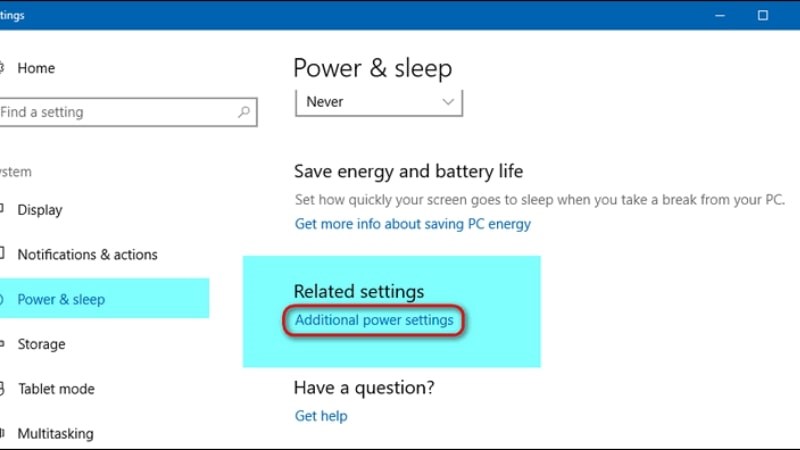 Chọn Additional power settings