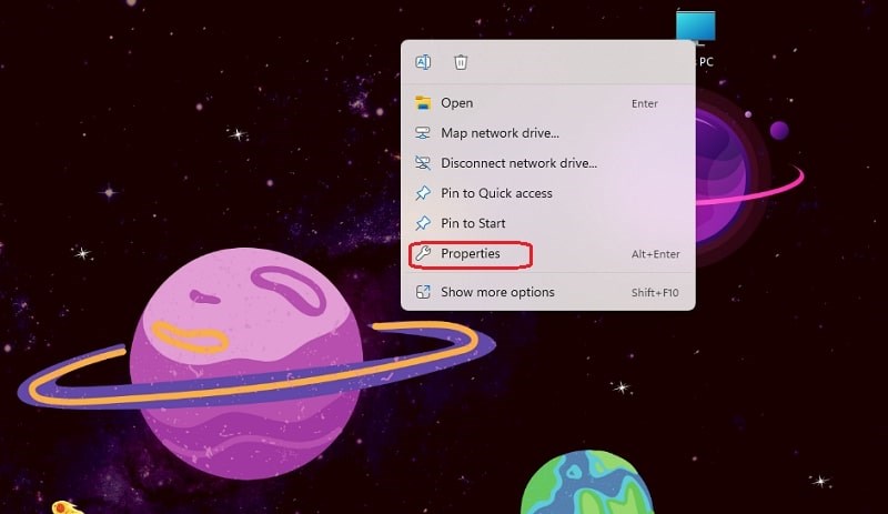 Chọn Properties từ màn hình desktop