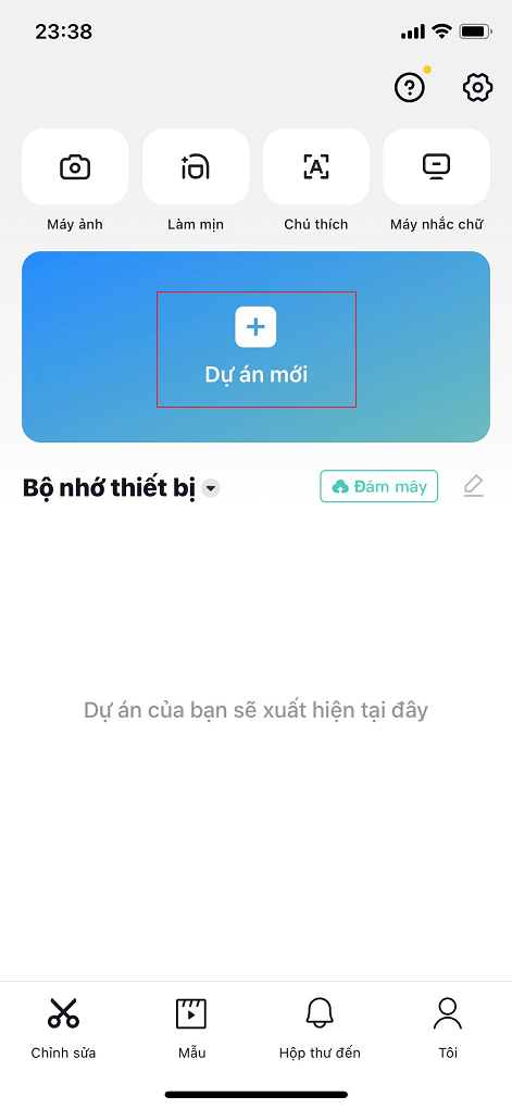 Vào CapCut chọn dự án mới. Vào CapCut chọn dự án mới.